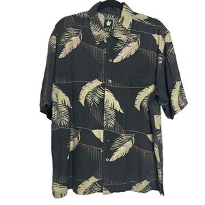 Aureus Silk Cotton Tropical Short Sleeve Button Down Shirt, size L